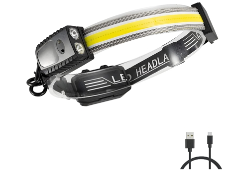 Linterna frontal COB superbrillante, linterna frontal recargable con LED XPE ajustable de 90, resistente al agua IPX4, luz roja, 7 modos (negro) BI...