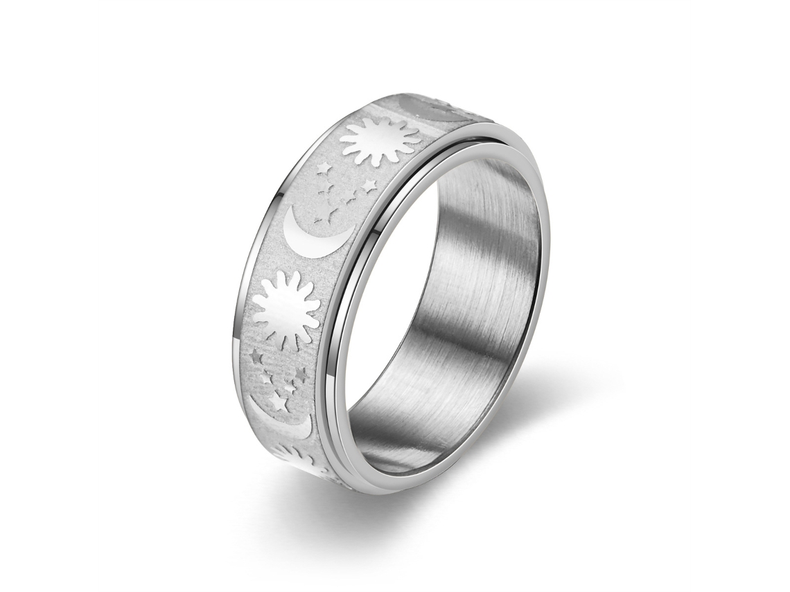 Anillo Fidget Chrui Sol Luna Estrella Acero Talla 11 (acero 11)