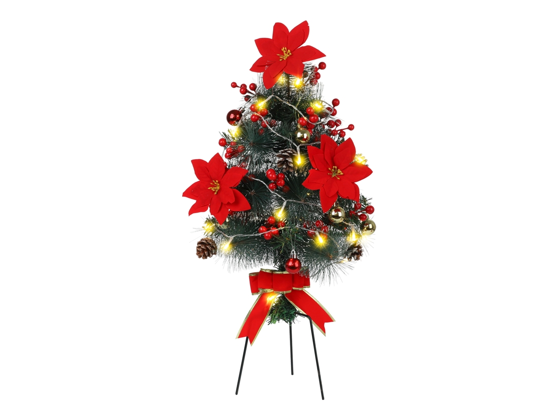 Set navideño con 18 flores pequeñas y bolas rojas