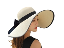 Sombrero de paja 2026 con lazo grande, ala ancha, protección UV, moda veraniega para la playa.