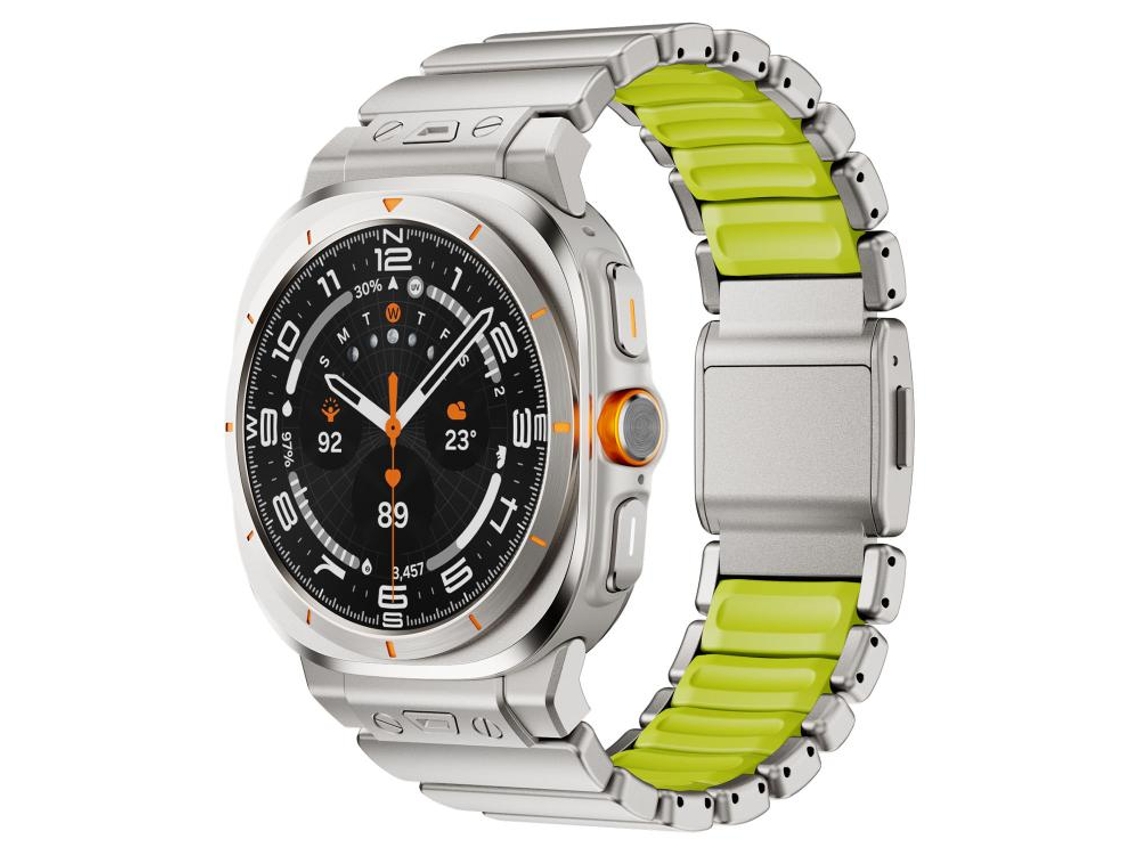Bracelete Para Samsung Galaxy Watch Ultra - Silicone Com Fecho Magnético E Revestimento Em Aço Inoxidável (47mm) - Verde Titânio