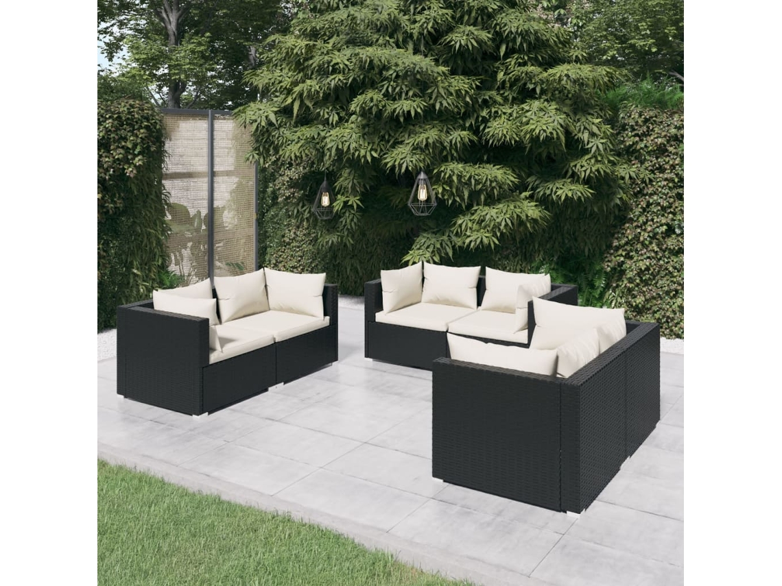 Conjunto de jardín DKD Home Decor de 6 piezas con cojines de mimbre negros