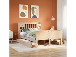 Cama Con Estantería Sin Colchón Madera Maciza De Pino 140x190cm