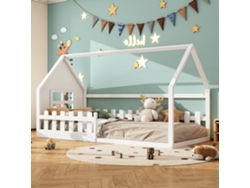 Cama Infantil Con Forma De Casita, De 90x200 Cm, Con Techo, Fabricada En Madera Blanca.