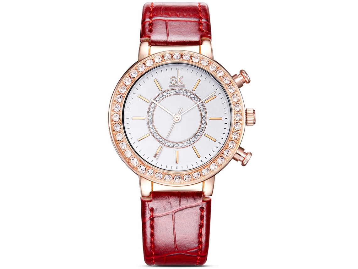 Reloj De Pulsera Shengke Para Mujer Con Diamantes De Imitación Y Correa De Aleación De Pu Con Movimiento De Cuarzo (rojo)