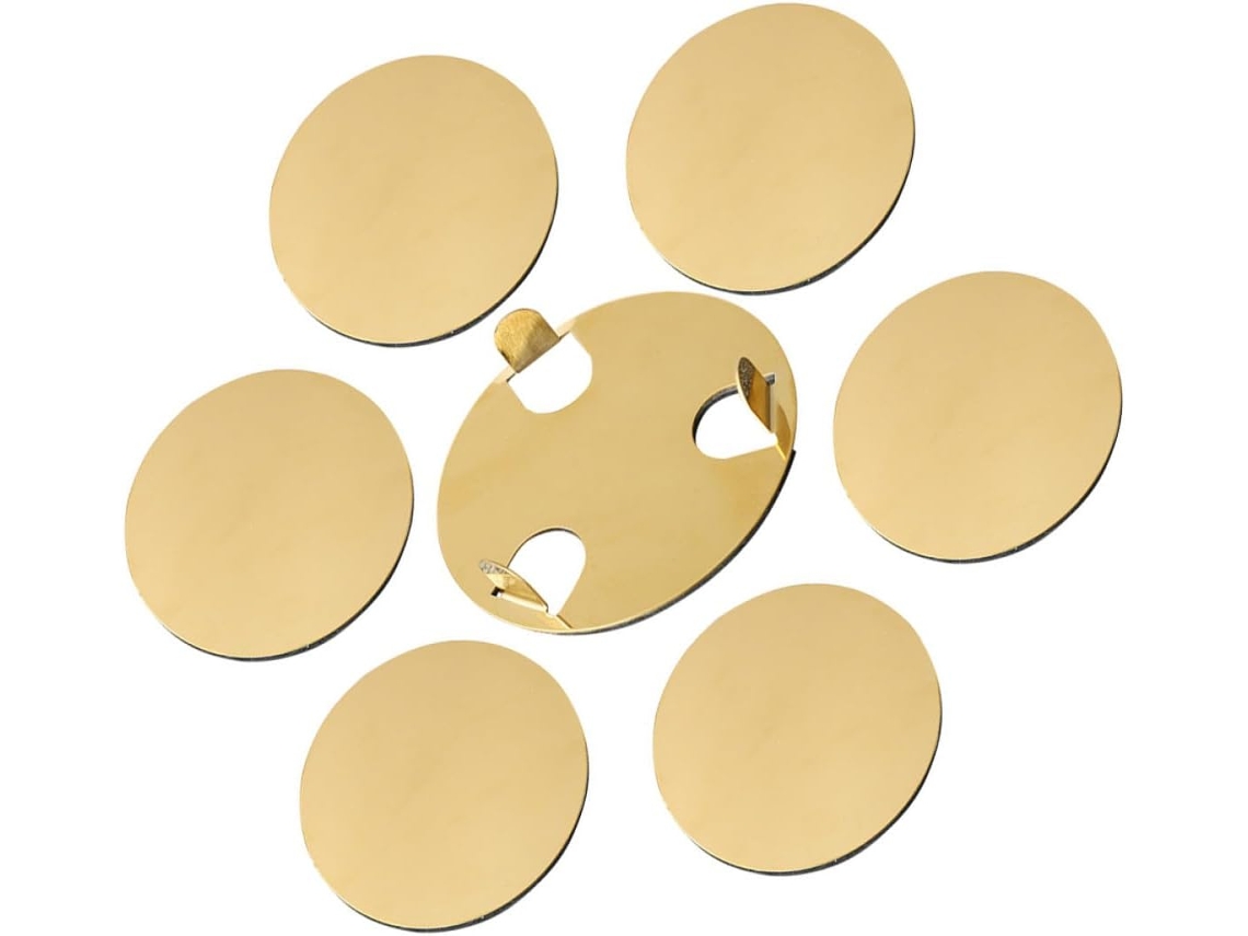 Soporte Para Vasos Acero Inoxidable Chapado Oro, Juego 6 Piezas, Bases Antideslizantes Eva, Mesas