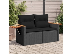 Sofá de jardín de 2 plazas con cojines, mimbre, negro, PE, Dkd Home Decor