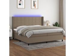 Cama Box Spring Colchón Y Luces Led Tela Gris Taupe 200x200 Cm