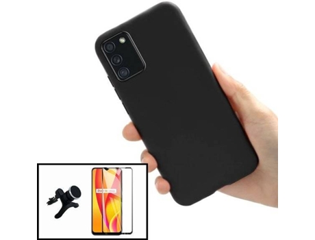 Carcasa + Protector + Soporte Magnético Reforzado Samsung Galaxy A02s PHONECARE Silicona Liquida Negro