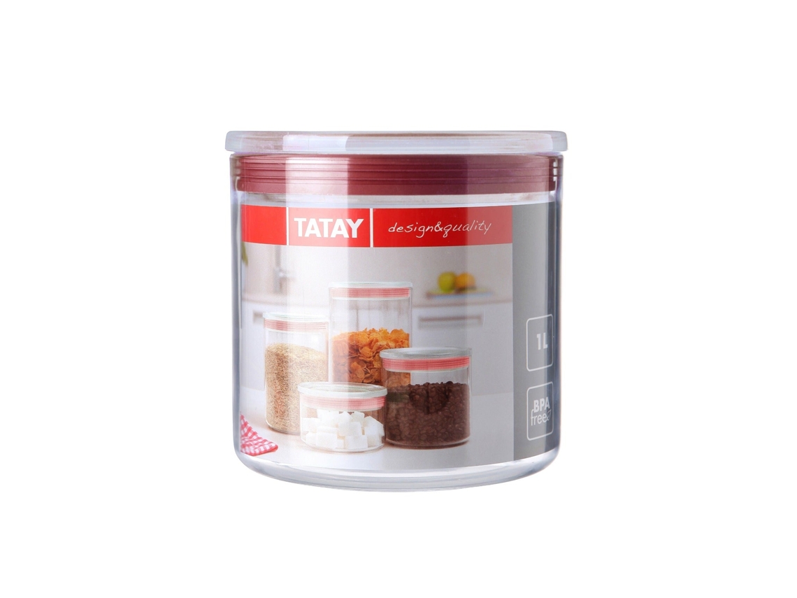 Tarro Hermético TATAY Redondo (1L - Rojo - 12.5 x 12.5 x 12.5cm - Poliestireno)