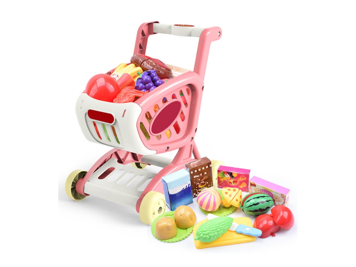 Juego De Carrito De La Compra Infantil Con Frutas Y Verduras - Juguete Educativo Rosa