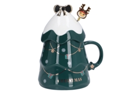 Taza navideña de cerámica de 500 ml con tapa y cuchara.