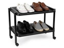 Zapatero de plástico con ruedas, organizador de pares de zapatos, Pasillo (negro, 2 niveles)