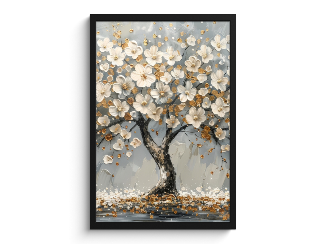 Póster Enmarcado Árbol - Flores - Blanco - Naturaleza - Arte 40x60 Cm