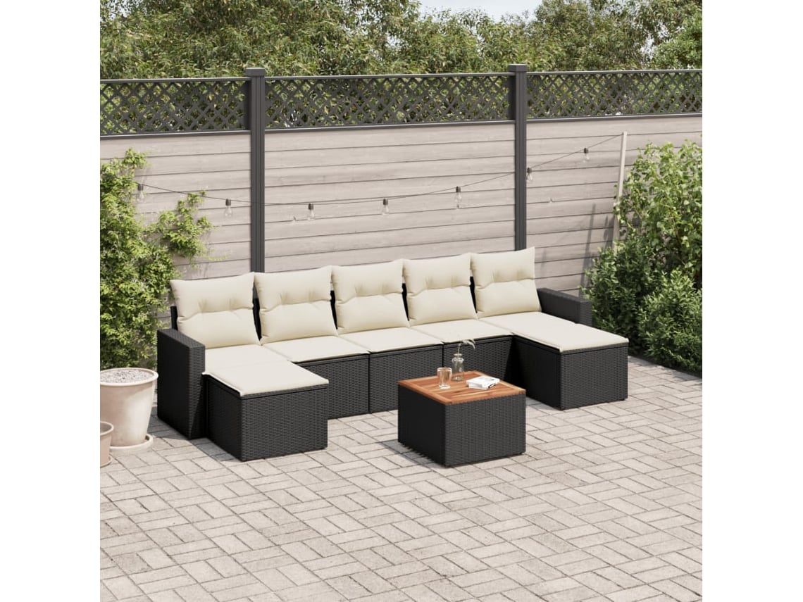 Conjunto de 8 sofás de jardín con cojines de mimbre sintético negro, Dkd Home Decor