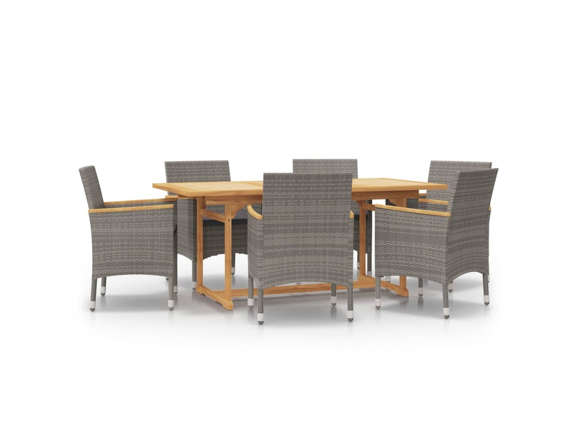 Conjunto 7 de comedor de jardín VIDAXL con cojines gris