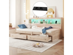 Daybett, 90 x 200 cm, sofá cama, mesita de noche, cama con 2 puertos USB y 2 enchufes, iluminación, ambiente, cama con dos cajones, cama con