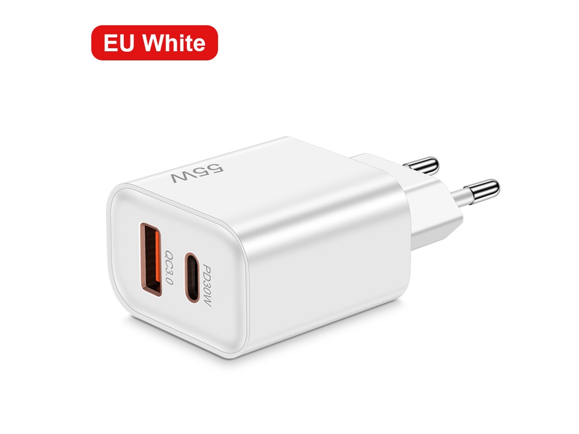 Cargador Usb Dual Yuysan De 55 W Con Puerto Usb, Carga Rápida, Cabezal De Carga Para Teléfono Móvil, Compatible Con Carga Ultrarrápida, Color Blanco