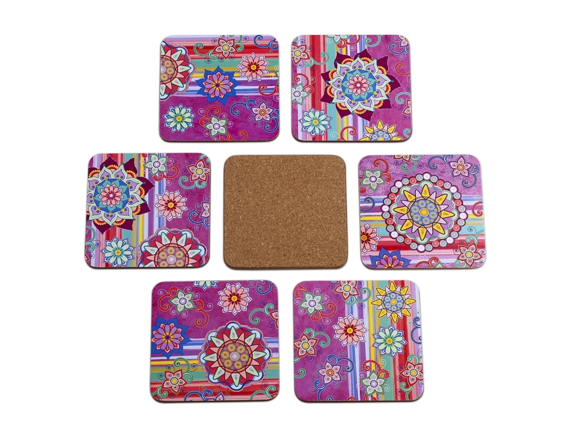 Pack de 6 Bases para Vasos JAVIER (10 x 10 cm - Madera y Corcho)