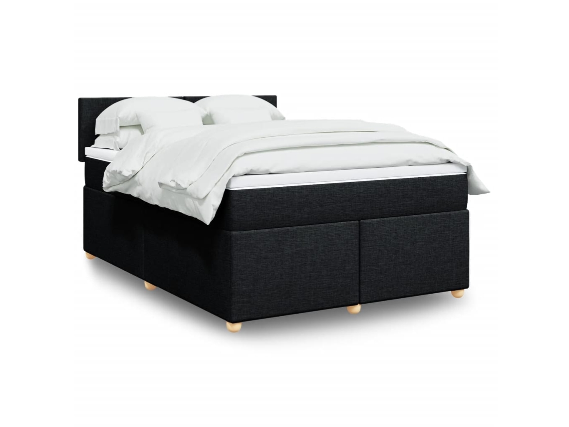 Cama Box Spring Con Colchón Tela Negro 160x200 Cm