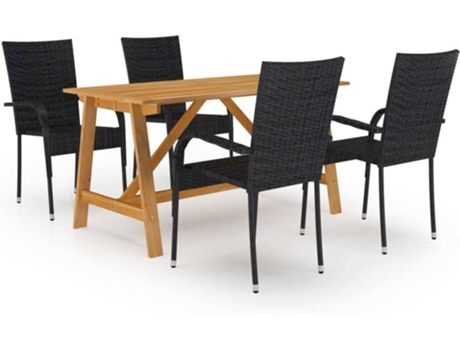 Conjunto 5 de comedor para jardín VIDAXL negro