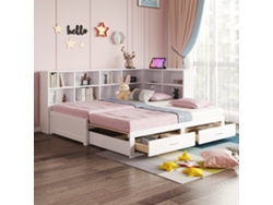Sofá Cama 90/180x190cm, Con Cama Extraíble, Con Compartimento De Almacenamiento, Cajones, Somier, Cama Individual De Madera, Blanco