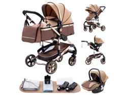 Cochecito de bebé Yazoco 3 en 1 Nacelle Trio con asiento de coche ajustable y reversible, ruedas increíbles de alta calidad en color caqui