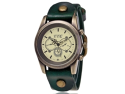 Reloj De Cuero Pu Redondo De Moda Retro Bronce Unisex De Cuarzo (verde)