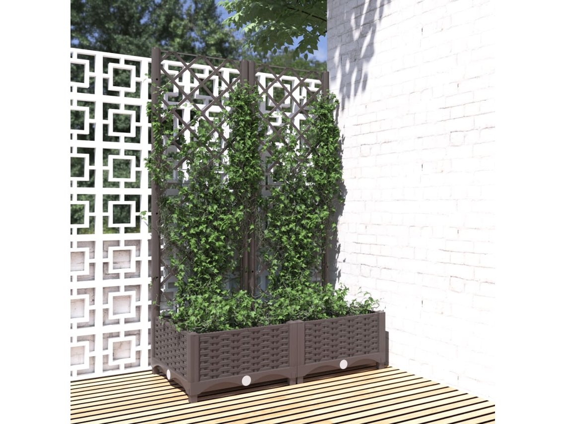 Jarrón/maceta de jardín con enrejado, 80 x 40 x 121,5 cm, PP, marrón, DKD, decoración del hogar