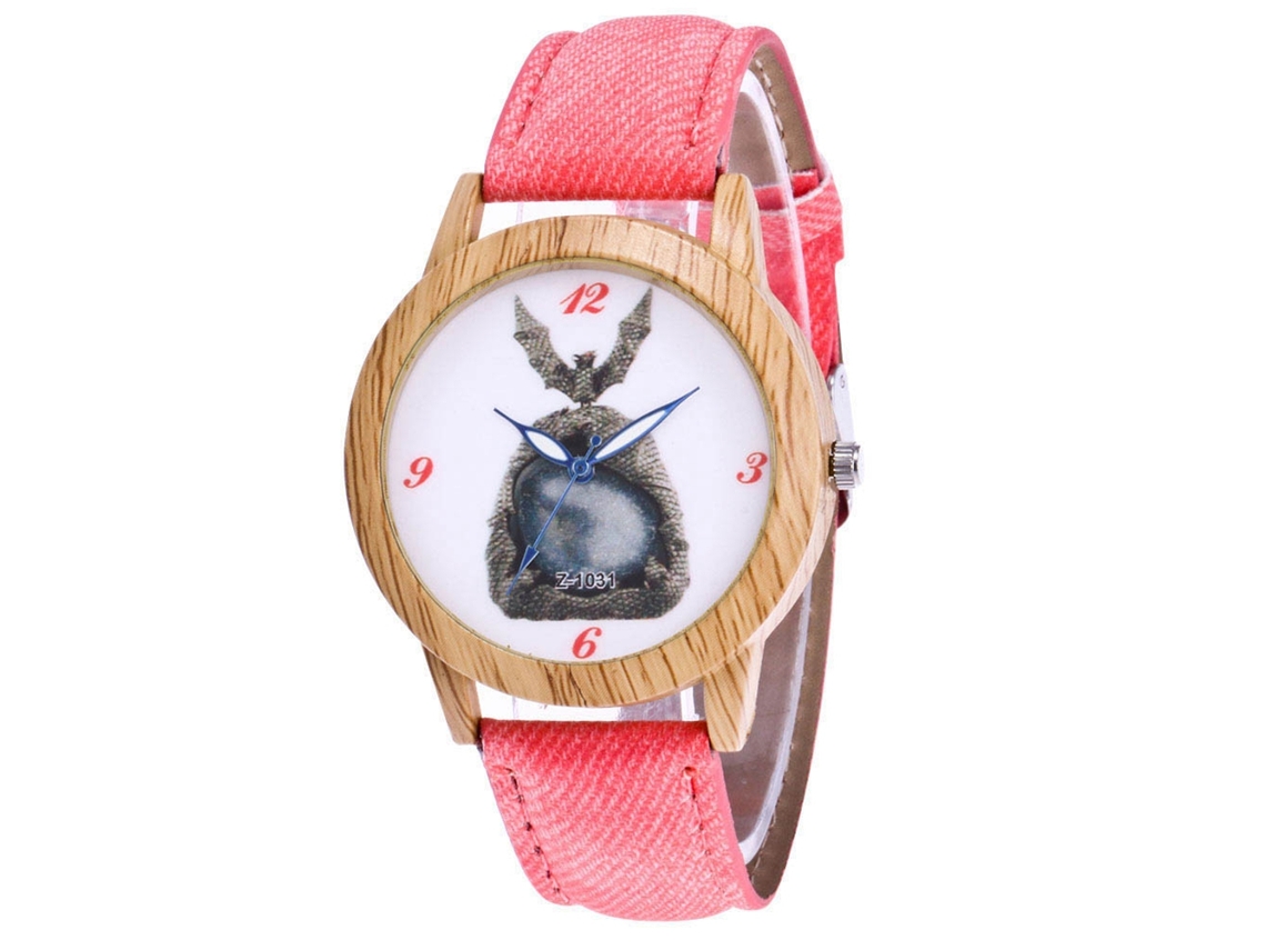 Reloj De Cuarzo Casual Para Hombres Mujeres Niñas Dial Redondo Correa De Denim Rosa