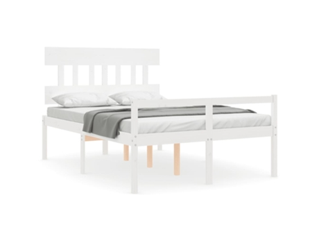 Cama doble para personas mayores con cabecero de madera maciza blanco 135 x 190 cm MAISON EXCLUSIVE