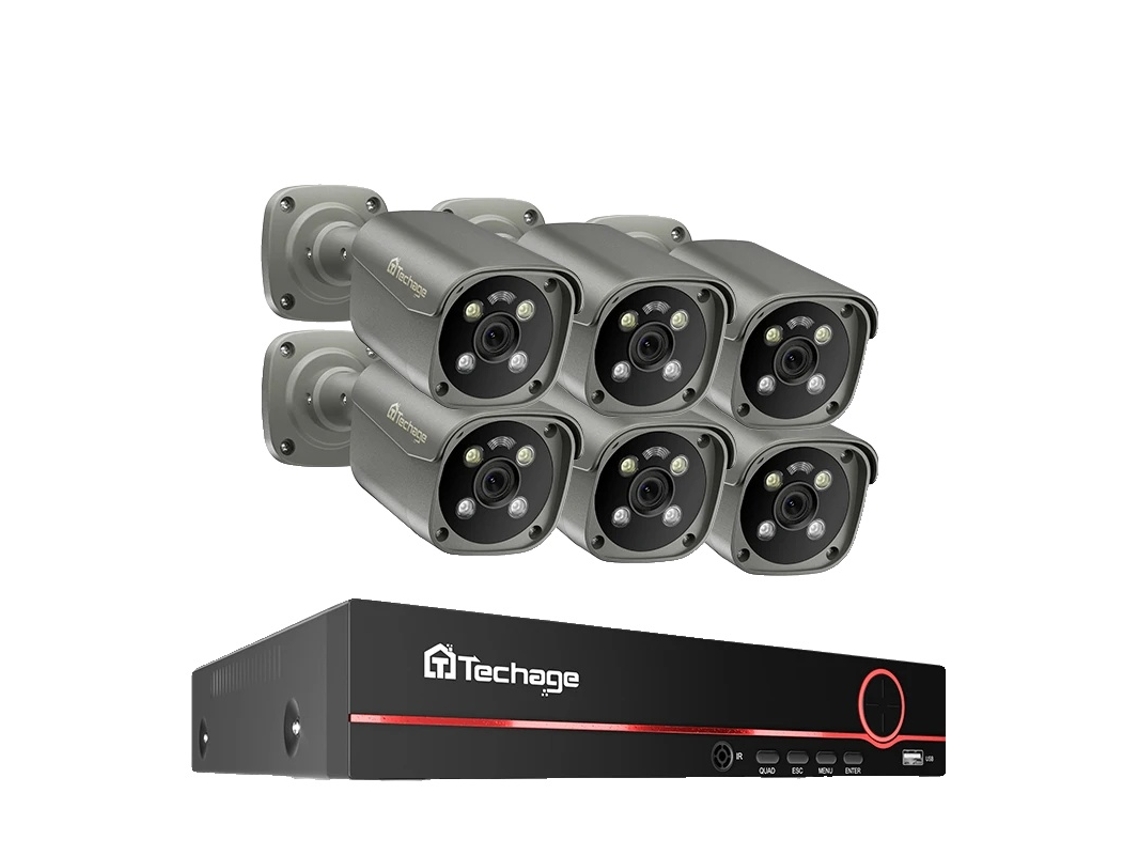 Sistema de cámara de seguridad 4K Ultra HD, detección humana con IA, audio bidireccional, NVR de 8 canales y 6 cámaras, sin OEM