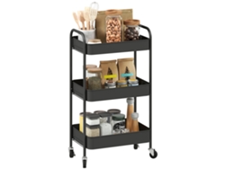 Carrito Multiusos 3 Estantes Ruedas 45x30,6x79cm Negro