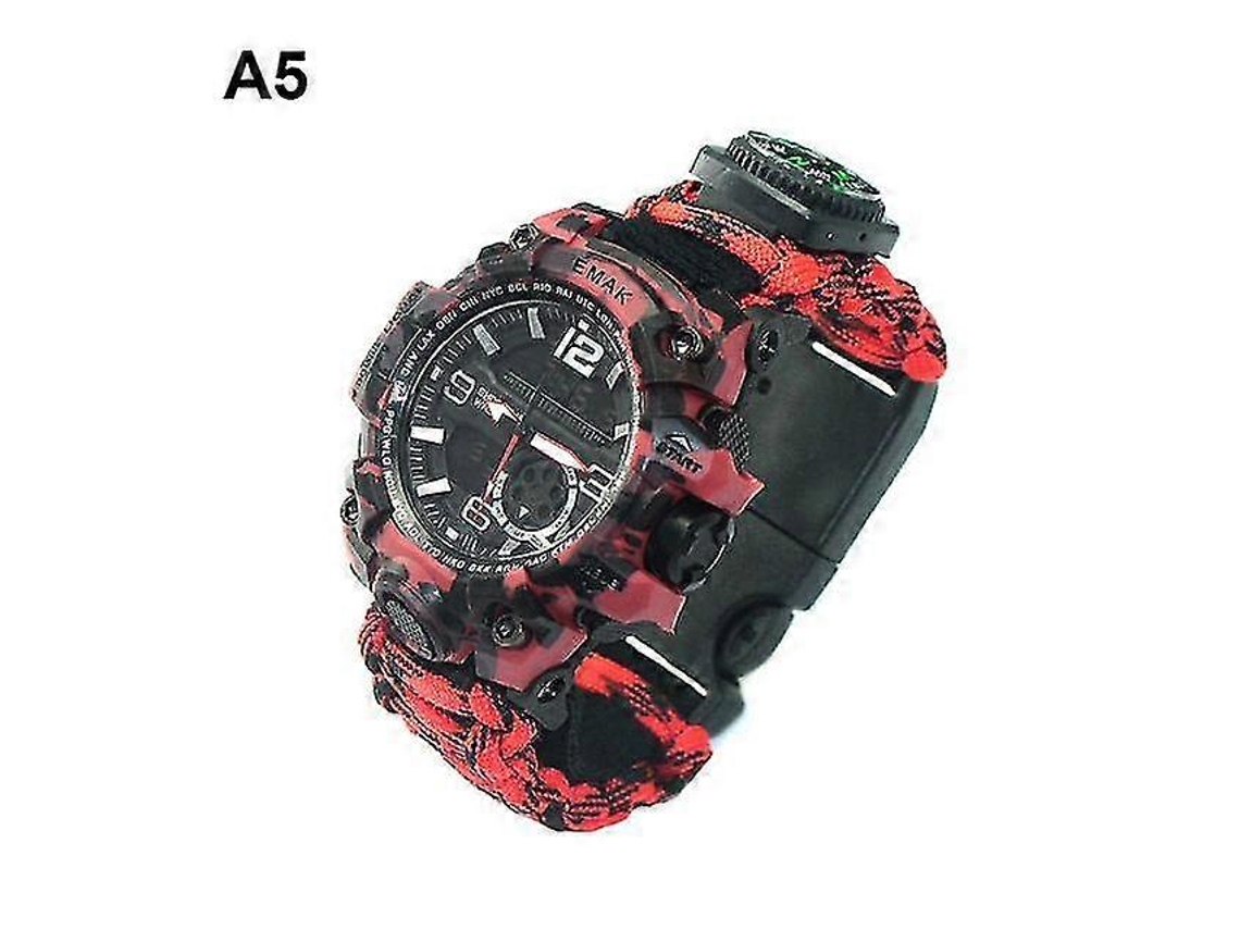 Reloj táctico de supervivencia para exteriores 7 en 1, pulsera de paracord con brújula, raspador, silbato de paracord y herramientas de acampada.