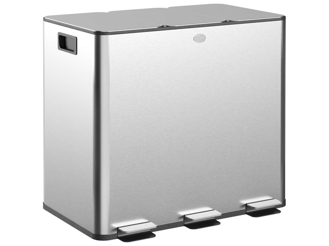Cubo De Basura De Acero Inoxidable De 3x15l Con Pedal Y Tapa De Cierre Suave, Color Plata.