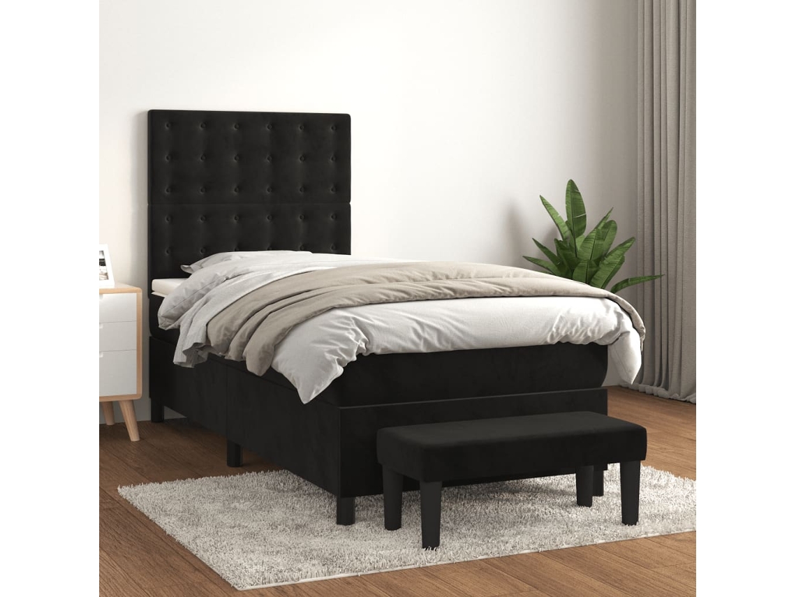 Cama Box Spring Con Colchón Terciopelo Negro 100x200 Cm