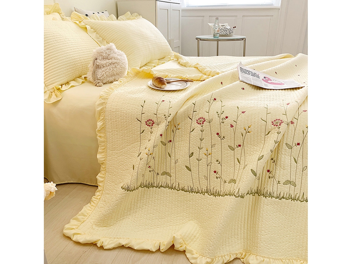 2026-colcha De Algodón De Color Sólido Con Bordado Tencel, Elegante Y Refrescante Para Verano, Amarillo 200x230