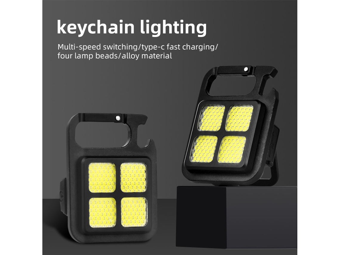 Linterna Llavero Cob Recargable Usb Multifuncional Para Camping Con Gancho Y Abrelatas - 4 Piezas