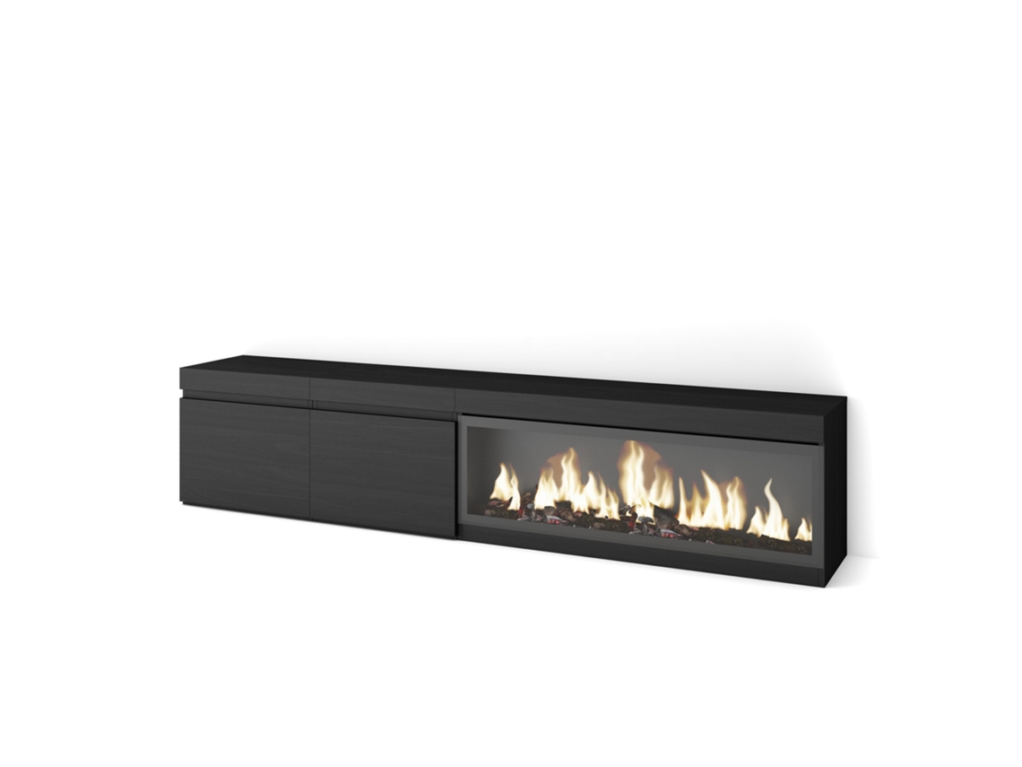 Mueble TV, Televisión, 210, Para TV hasta 80, Chimenea eléctrica XXL, Negro SKRAUT HOME