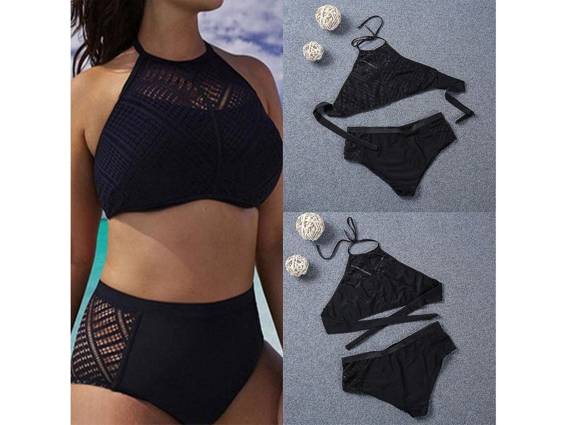 2026-traje De Bikini Para Mujer De Cuello Halter Alto De Talle Alto Crop Top Talla Plus Size
