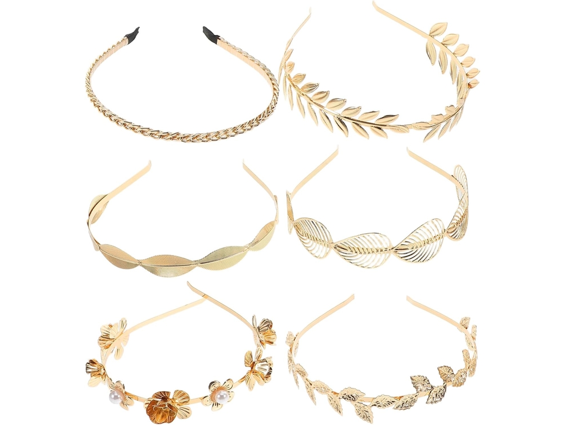Conjunto De 6 Elegantes Tiaras Em Ferro Dourado E Pérolas Artificiais Para Casamento.