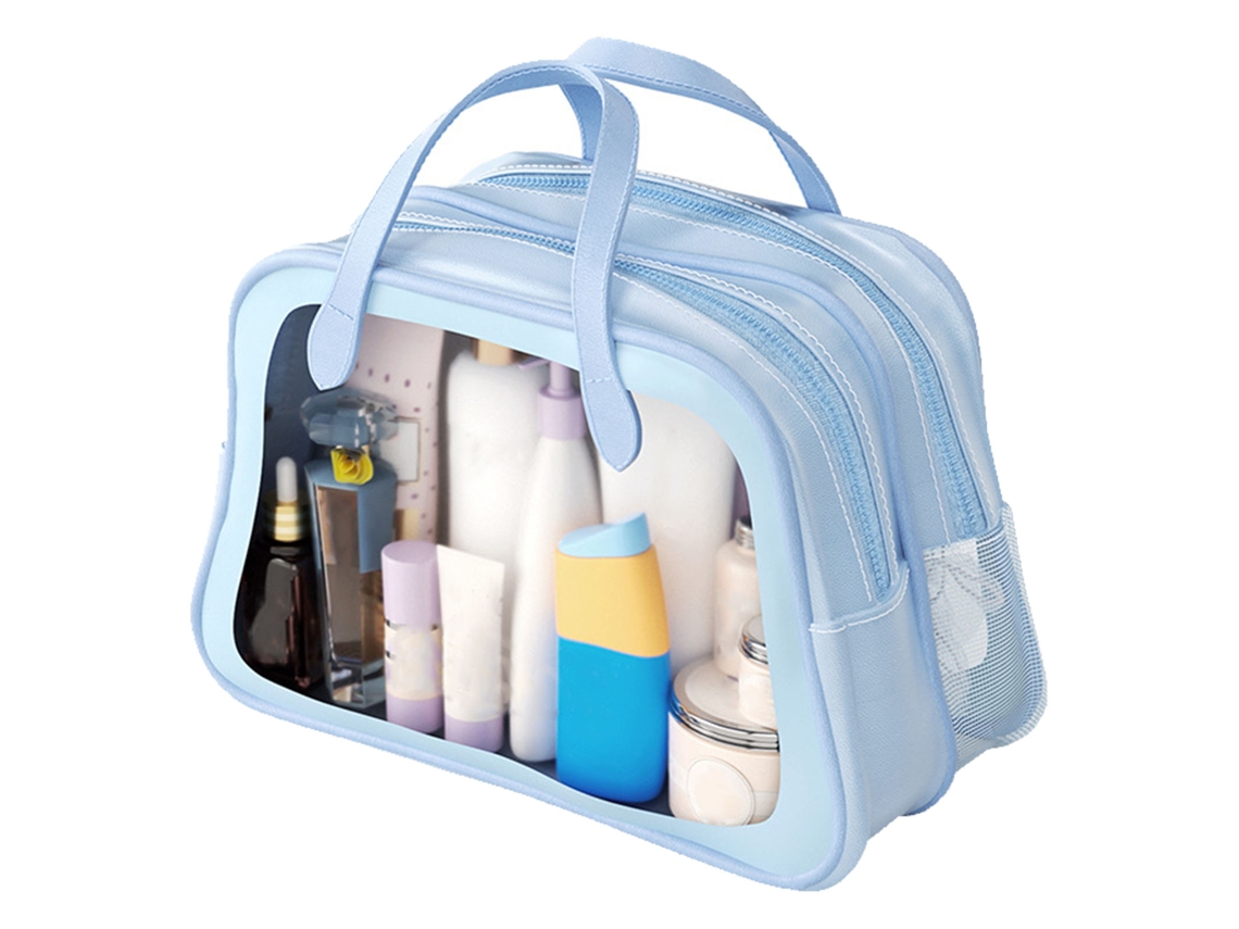 Neceser Extragrande Para Cosméticos Húmedos Y Secos, Organizador De Viaje Portátil De Pvc - Azul