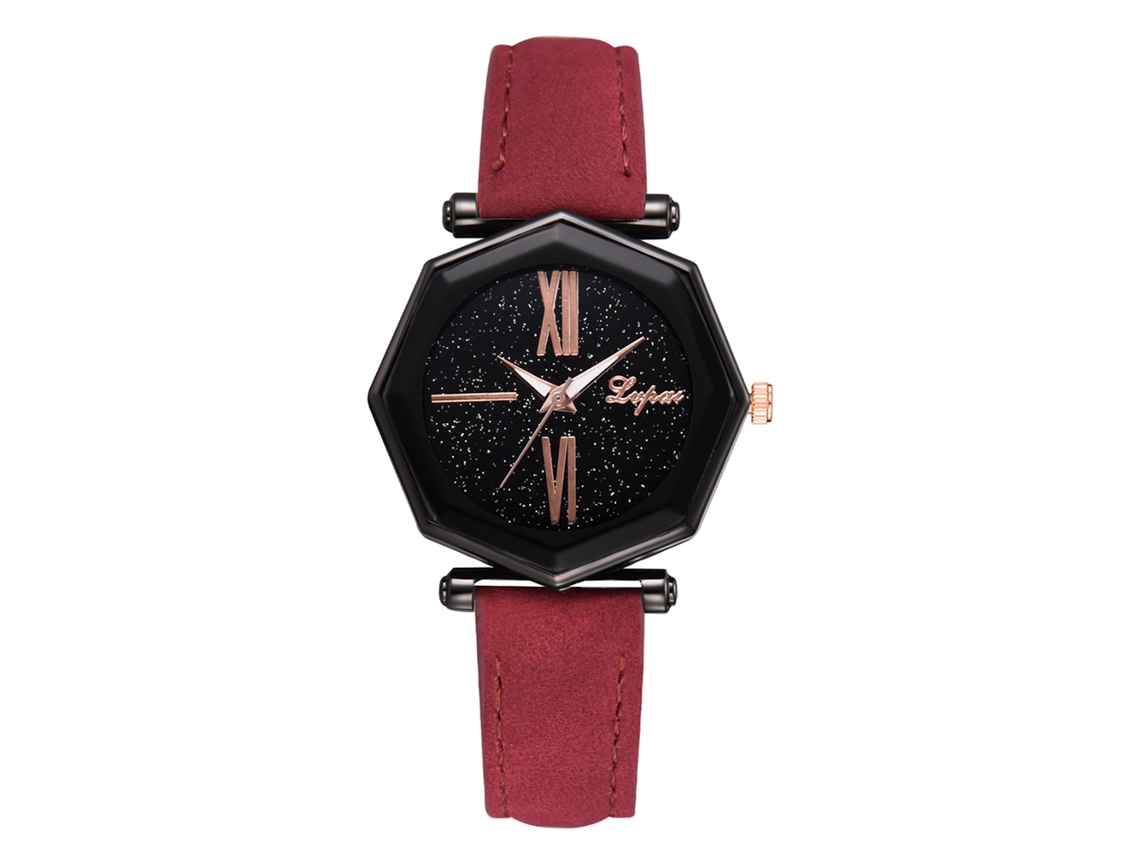 Relógio De Pulso Feminino Simples De Negócio Com Pulseira De Couro Pu Quartz Zhoulianfa (vermelho)