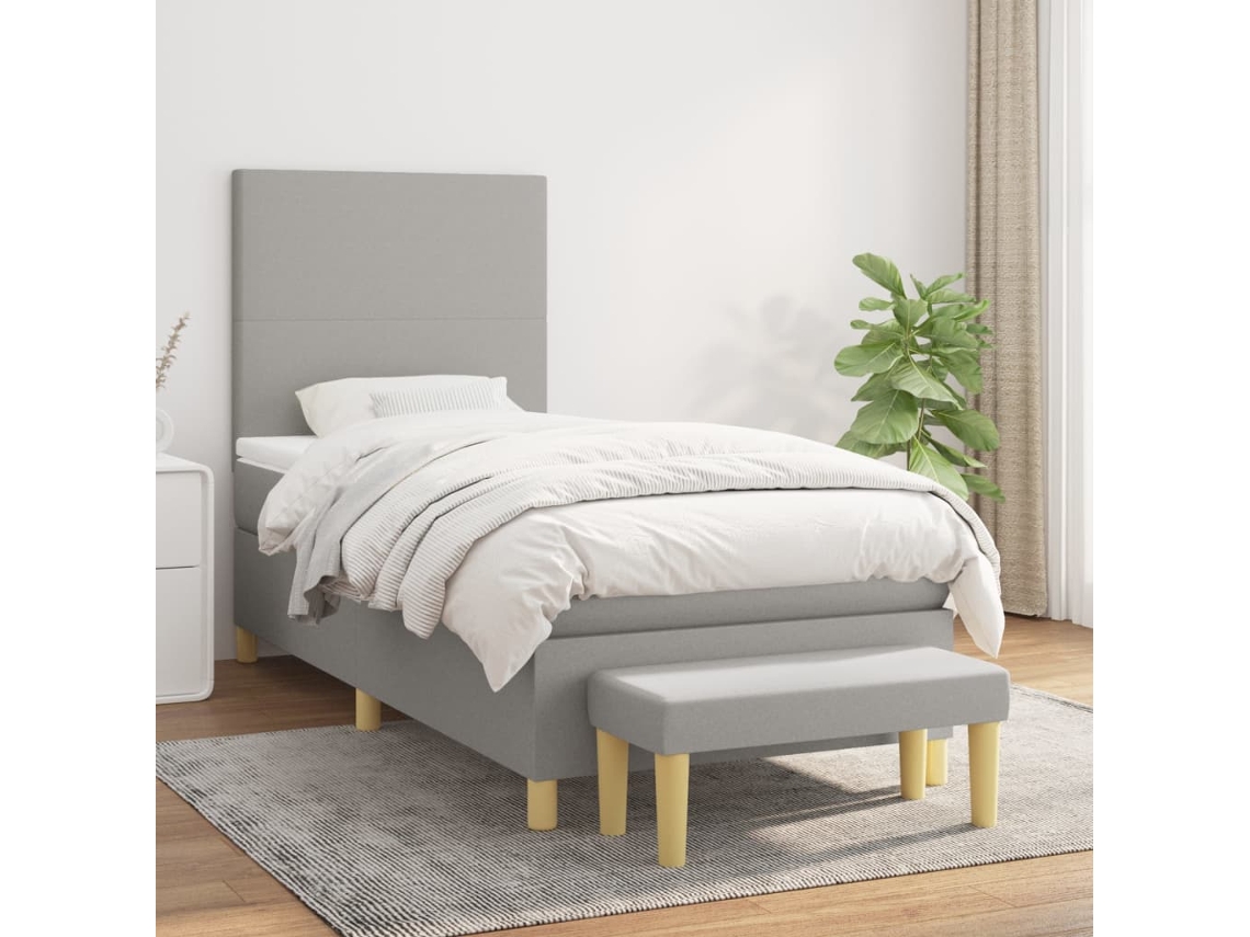 Cama Box Spring Con Colchón Tela Gris Claro 80x200 Cm