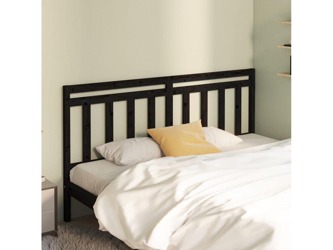 Cabecero De Cama Madera Maciza De Pino Negro 206x4x100 Cm