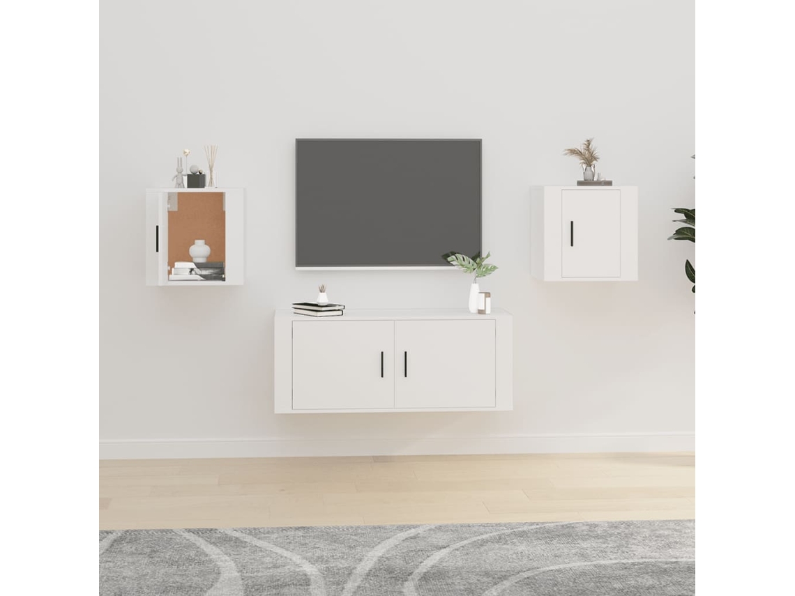 Muebles Para Tv De Pared 2 Uds | Armario Para Tv | Gabinete De Tv Blanco 40x34,5x40 Cm