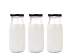 3pcs Garrafas de Vidro 250ml com Tampa Preta Bonita para Leite Decoração e Armazenamento