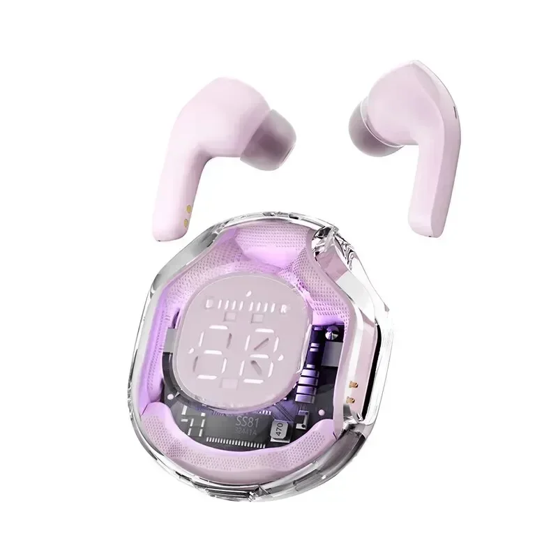 (rosa) Auriculares Bluetooth Verdaderamente Inalámbricos, Pantalla Led, Cancelación De Ruido, Micrófono Y Resistentes Al Agua.