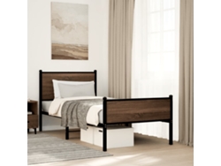 Estructura De Cama Sin Colchón Metal Marrón Roble 80x200 Cm
