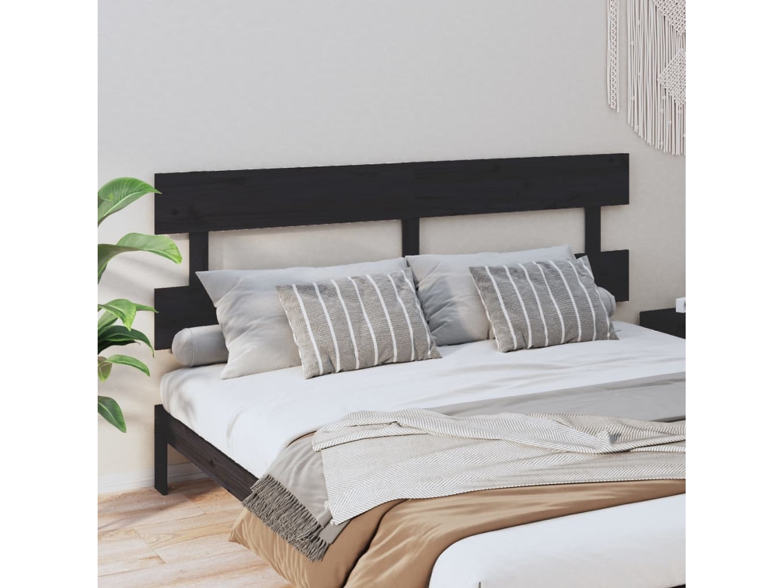Cabecero De Cama Madera Maciza De Pino Negro 184x3x81 Cm